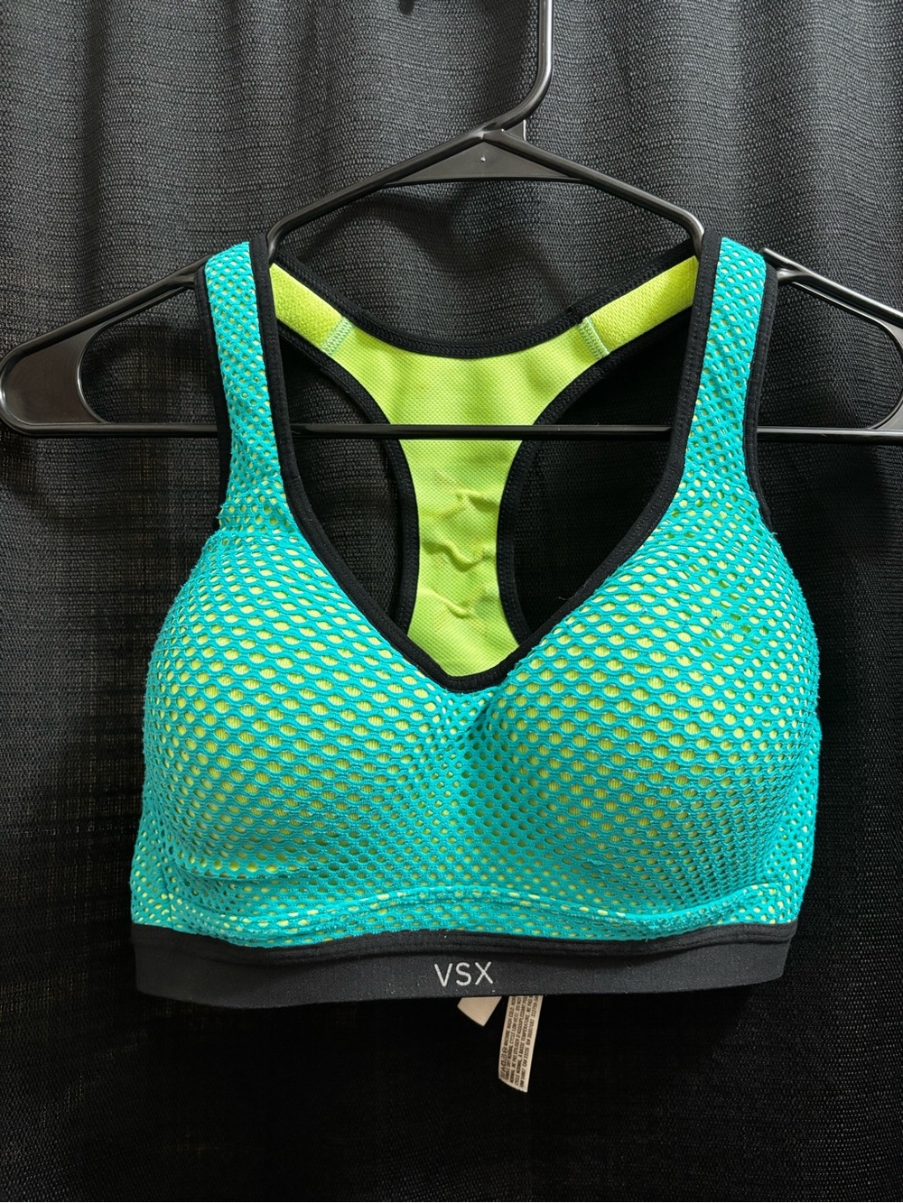VSX Victorias Secret Sports Bra Aqua Mesh and Lime Green Neon Small 32 D